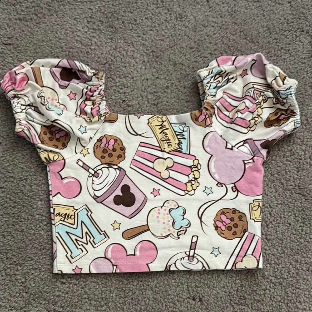 Girls Disney Snack Print Puff Sleeve Top